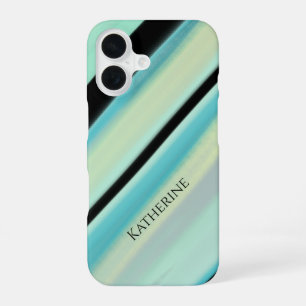 Persoonlijke Naam Tranquil Turquoise Strepen  iPhone 16 Hoesje