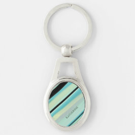 Persoonlijke naam Tranquil Turquoise Strepen  Sleutelhanger