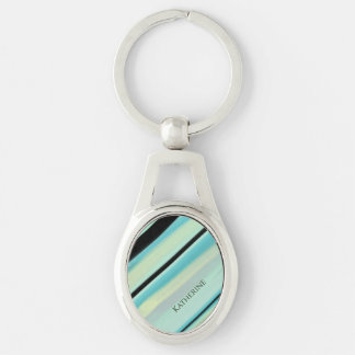 Persoonlijke naam Tranquil Turquoise Strepen Sleutelhanger