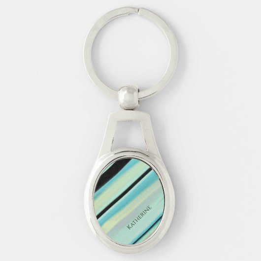 Persoonlijke naam Tranquil Turquoise Strepen  Sleutelhanger (Voorkant)