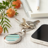 Persoonlijke naam Tranquil Turquoise Strepen  Sleutelhanger (Zijkant)