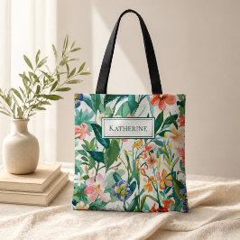 Persoonlijke naam tropische bloem tote bag