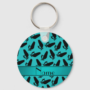 Persoonlijke naam turquoise black windsurfing sleutelhanger