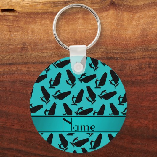 Persoonlijke naam turquoise black windsurfing sleutelhanger (Voorkant)