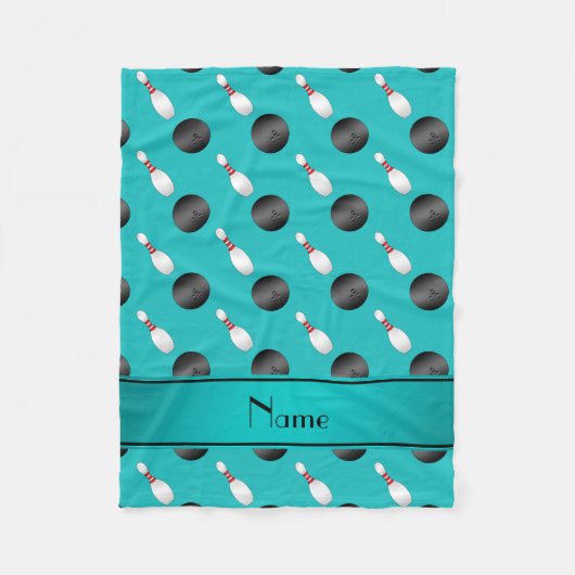 Persoonlijke naam turquoise bowlingballen spelden fleece deken (Voorkant)