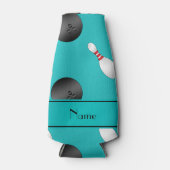 Persoonlijke naam turquoise bowlingballen spelden flesjeskoeler (Voorkant)