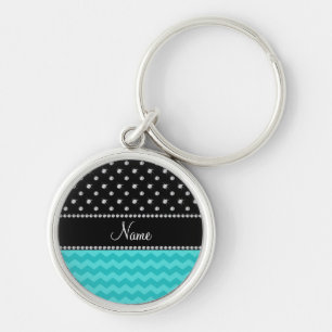 Persoonlijke naam turquoise chevrons zwarte diaman sleutelhanger
