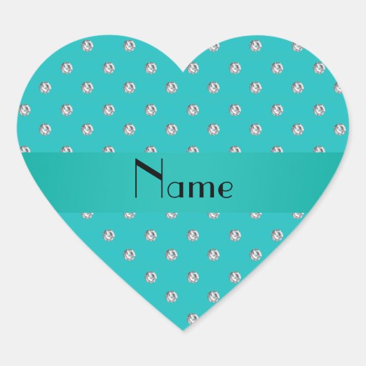 Persoonlijke naam turquoise diamonds hart sticker (Voorkant)