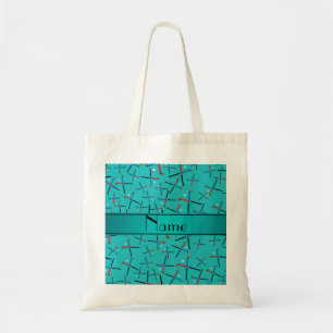 Persoonlijke naam turquoise field hockey tote bag