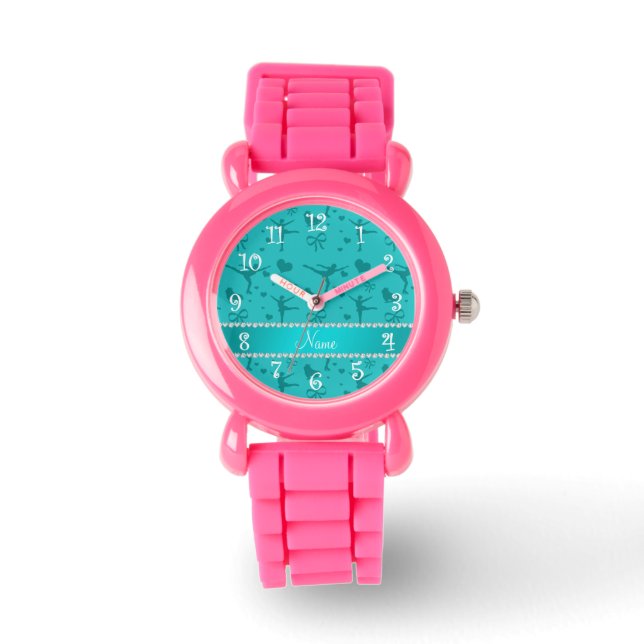 Persoonlijke naam turquoise figuur skating horloge (Voorkant)