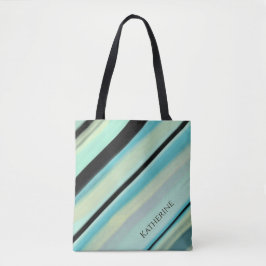 Persoonlijke naam turquoise geel zwart strepen  tote bag