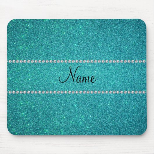 Persoonlijke naam turquoise glitter diamonds muismat (Voorkant)