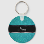 Persoonlijke naam turquoise glitter sleutelhanger (Voorkant)