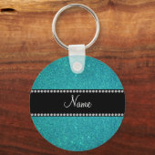 Persoonlijke naam turquoise glitter sleutelhanger (Voorkant)