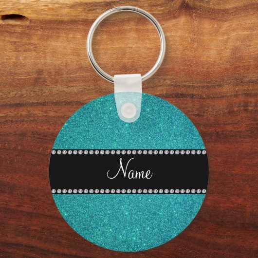 Persoonlijke naam turquoise glitter sleutelhanger (Voorkant)