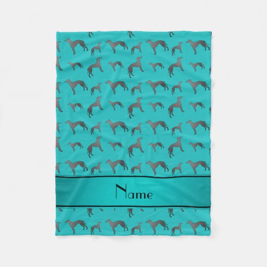 Persoonlijke naam turquoise Greyhound dogs Fleece Deken (Voorkant)