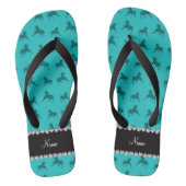 Persoonlijke naam turquoise-paard patroon teenslippers (Voetbed)