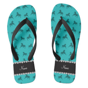 Persoonlijke naam turquoise-paard patroon teenslippers
