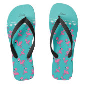 Persoonlijke naam turquoise roze flamingos teenslippers (Voetbed)