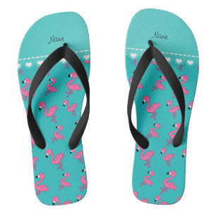 Persoonlijke naam turquoise roze flamingos teenslippers