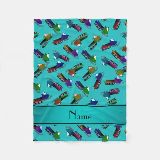 Persoonlijke naam turquoise snowmobiles fleece deken (Voorkant)