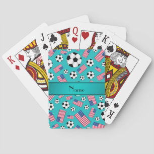 Persoonlijke naam turquoise soccer american flag pokerkaarten