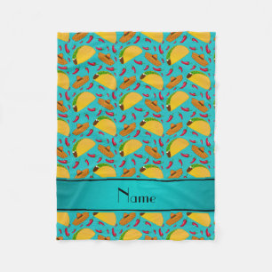 Persoonlijke naam turquoise tacos sombreros chilis fleece deken