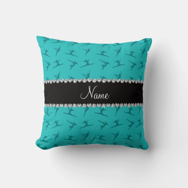 Persoonlijke naam turquoise turnpatroon kussen (Voorkant)