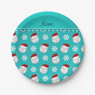 Persoonlijke naam turquoise volleyballen santa hat papieren bordje