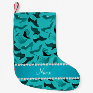 Persoonlijke naam turquoise vrouwenschoenen patroo kleine kerstsok