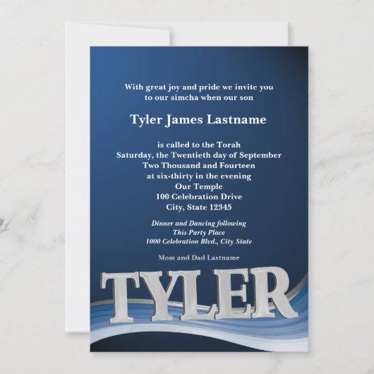 Persoonlijke naam Tyler Bar Mitswa Kaart (Voorkant)