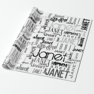 Persoonlijke naam Typografie Black Gray Word Cloud Cadeaupapier