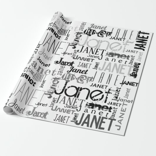 Persoonlijke naam Typografie Black Gray Word Cloud Cadeaupapier (Uitgerold)