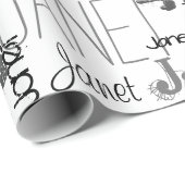 Persoonlijke naam Typografie Black Gray Word Cloud Cadeaupapier (Rol Hoek)