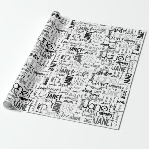 Persoonlijke naam Typografie Black Gray Word Cloud Cadeaupapier
