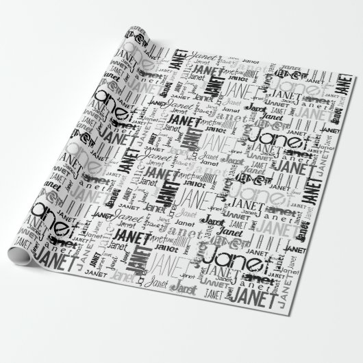 Persoonlijke naam Typografie Black Gray Word Cloud Cadeaupapier (Uitgerold)