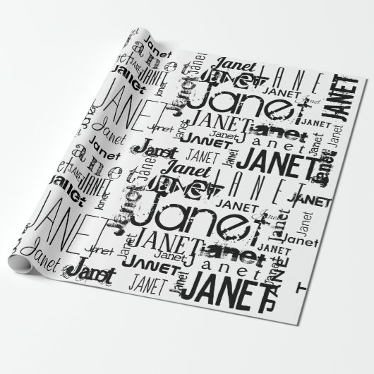 Persoonlijke naam Typografie Black Word Cloud Cadeaupapier (Uitgerold)