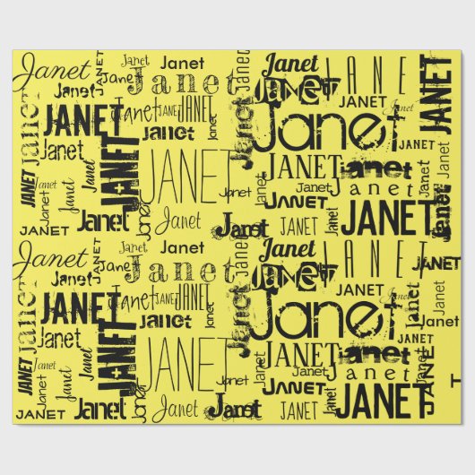Persoonlijke naam Typografie Black Yellow Cadeaupapier (Vlak)