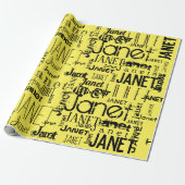 Persoonlijke naam Typografie Black Yellow Cadeaupapier (Uitgerold)