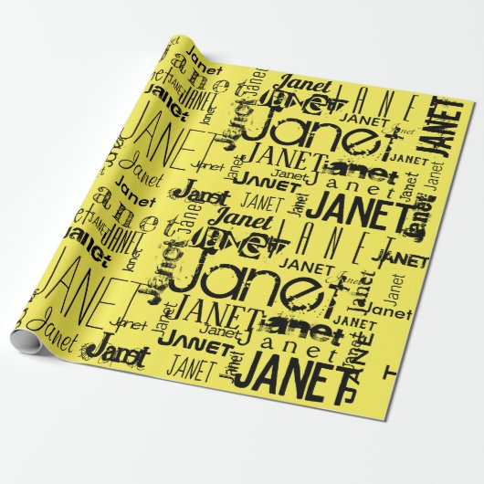 Persoonlijke naam Typografie Black Yellow Cadeaupapier (Uitgerold)