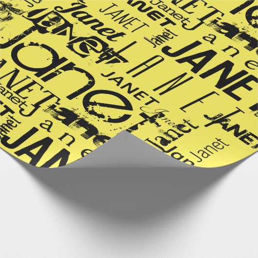 Persoonlijke naam Typografie Black Yellow Cadeaupapier (Hoek)