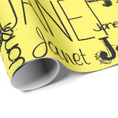 Persoonlijke naam Typografie Black Yellow Cadeaupapier (Rol Hoek)