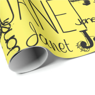Persoonlijke naam Typografie Black Yellow Cadeaupapier