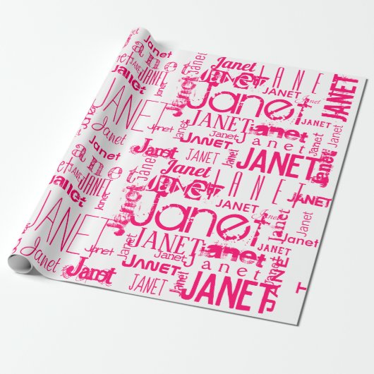 Persoonlijke naam Typografie Hot Pink Cadeaupapier (Uitgerold)