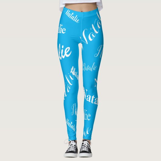 Persoonlijke Naam Typografie Lettertype Hemelblauw Leggings (Voorkant)