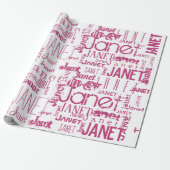 Persoonlijke naam Typografie Roze tekst Word Cloud Cadeaupapier (Uitgerold)