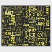 Persoonlijke naam Typografie Yellow Black Cadeaupapier (Vlak)