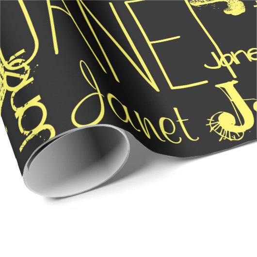 Persoonlijke naam Typografie Yellow Black Cadeaupapier (Rol Hoek)