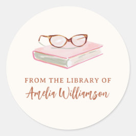 Persoonlijke naam uit de roze boekplaatbibliotheek ronde sticker
