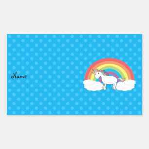 Persoonlijke naam unicorn blue polka-punten rechthoekige sticker